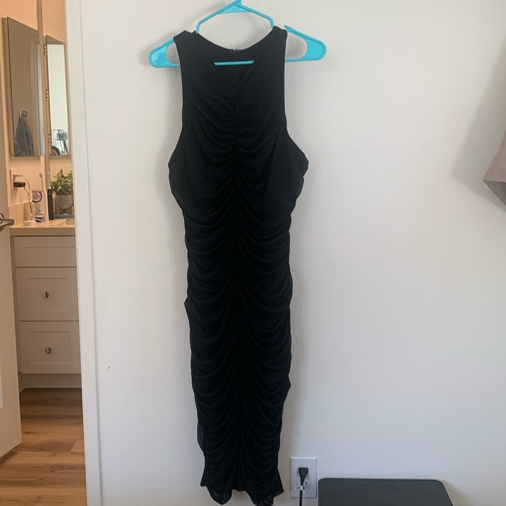 White House Black Market Black Sleeveless dress with ruching